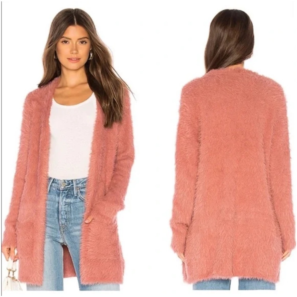 FREE PEOPLE Cozy Faux Fur Teddy Cardigan Rose Color Mid Length